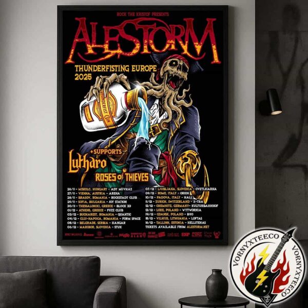 Alestorm Thunderfisting Europe Tour 2025 Dates List For November And December Kicks Off In Miskolc Hungary On November 26 Poster Canvas