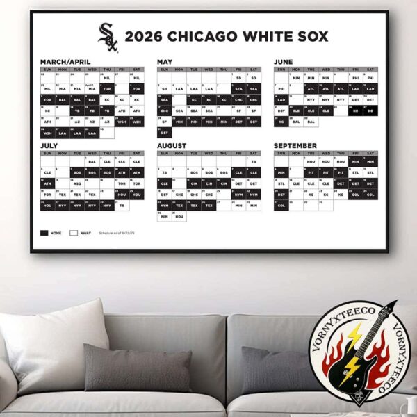 Chicago White Sox MLB 2026 Regular Season Schedule Home Decor Poster Canvas