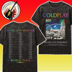 Coldplay Music Of The Spheres World Tour 2025 Exclusive Tee At Wembley Stadium  In London UK On 22nd 23rd 26th 27th And 30th August And 3rd 4th 7th And 8th September Washed T-Shirt