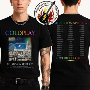 Coldplay Music Of The Spheres World Tour 2025 Merchandise On 22nd 23rd 26th 27th And 30th August And 3rd 4th 7th And 8th September In London UK At Wembley Stadium Two Sided Print T-Shirt