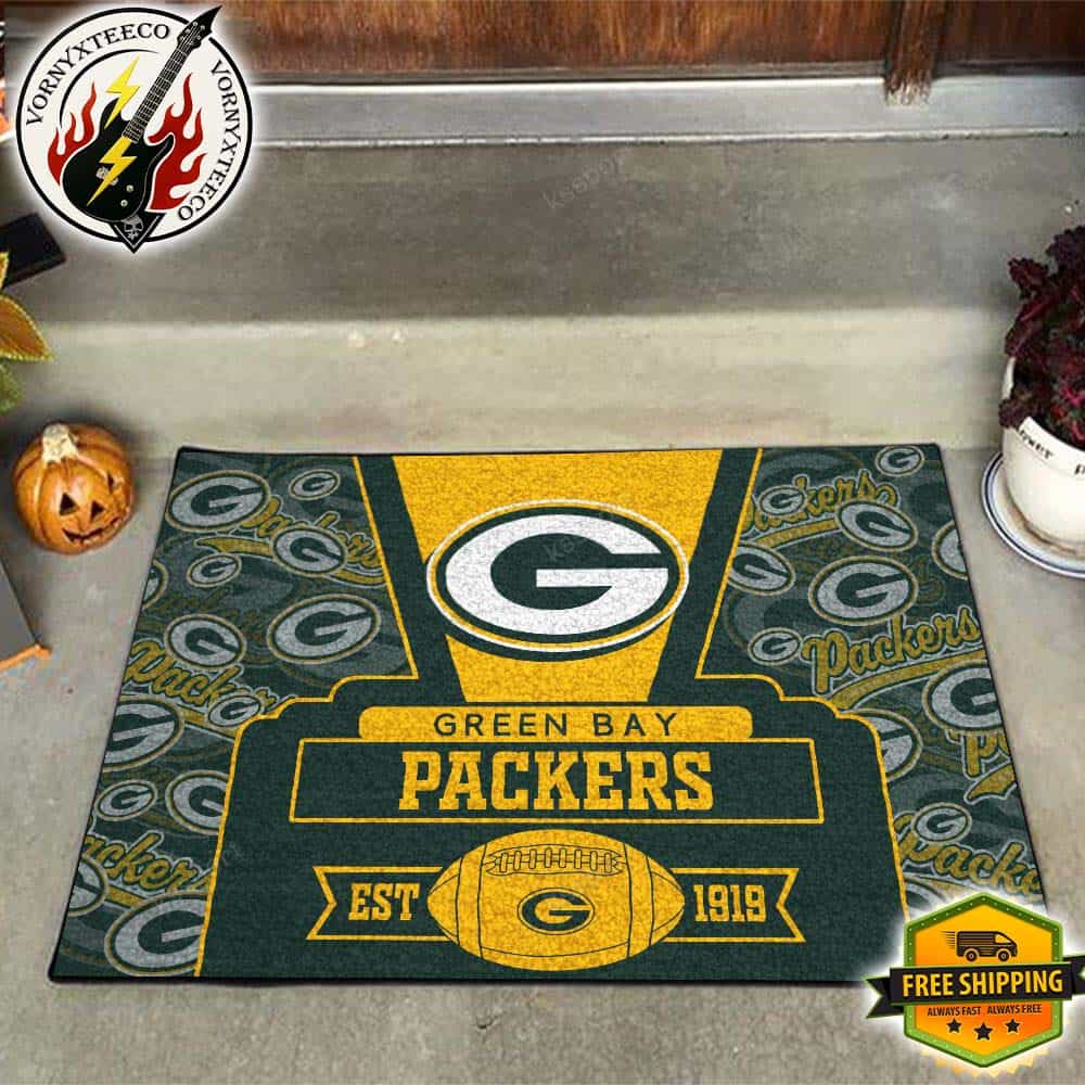 Green Bay Packers NFL Pattern Logo With Green And Yellow Background For Home Decor Doormat