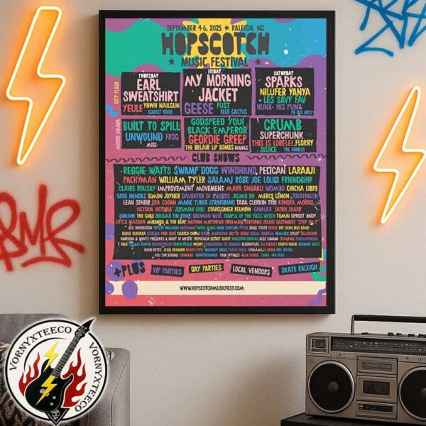 Hopscotch Music Festival 2025 Poster Line Up Celebrating 15th Anniversary For Raleigh NC On September 4th-6th 2025 Home Decor Poster Canvas