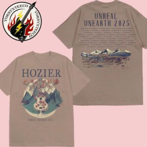 Hozier Unreal Unearth Tour 2025 Brown Guitar Exclusive Tee Two Sided Print T-Shirt