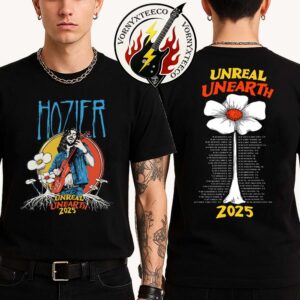 Hozier Unreal Unearth Tour 2025  Merch Black Flower Tee Two Sided Print Unisex T-Shirt