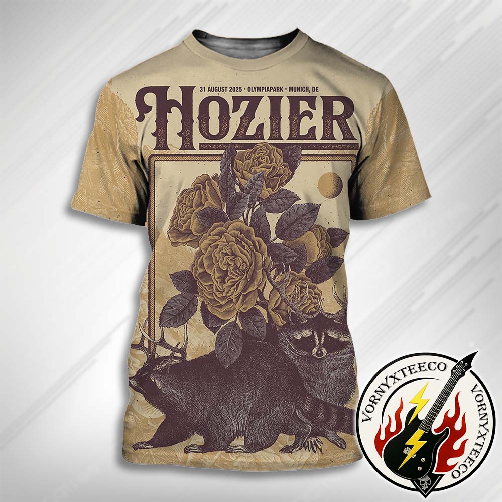 Hozier Unreal Unearth Tour 2025 Music Poster At Munich Olympic Stadium On August 30th In Munich DE All Over Print Unisex T-Shirt