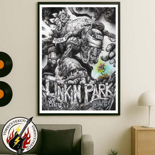 Linkin Park From Zero World Tour 2025 Poster In San Jose At SAP Center CA On September 15th Art By Jonathan Wayshack Wall Decor Poster Canvas