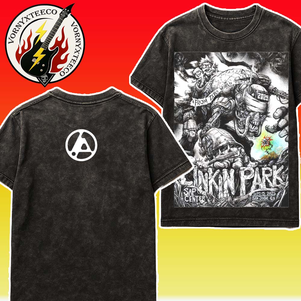 Linkin Park From Zero World Tour 2025 Poster In San Jose At SAP Center CA On September 15th Art By Jonathan Wayshack Washed T-Shirt Linkin Park From Zero World Tour 2025 Poster In San Jose At SAP Center CA On September 15th Art By Jonathan Wayshack Washed T-Shirt