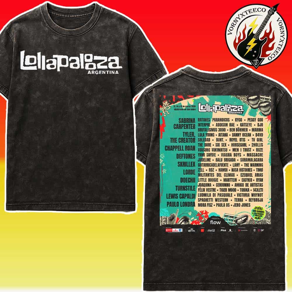 Lollapalooza Argentina Festival Music 2026 Poster Lineup At The Hipodromo De San Isidro In Buenos Aires On March 13 To 15 2026 Washed T-Shirt Lollapalooza Argentina Festival Music 2026 Poster Lineup At The Hipodromo De San Isidro In Buenos Aires On March 13 To 15 2026 Washed T-Shirt