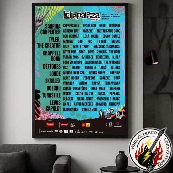 Lollapalooza Brasil Festival Music 2026 Poster Lineup At The Autodromo de Interlagos In Sao Paulo Brazil On March 20 To March 22 2026 Home Decor Poster Canvas