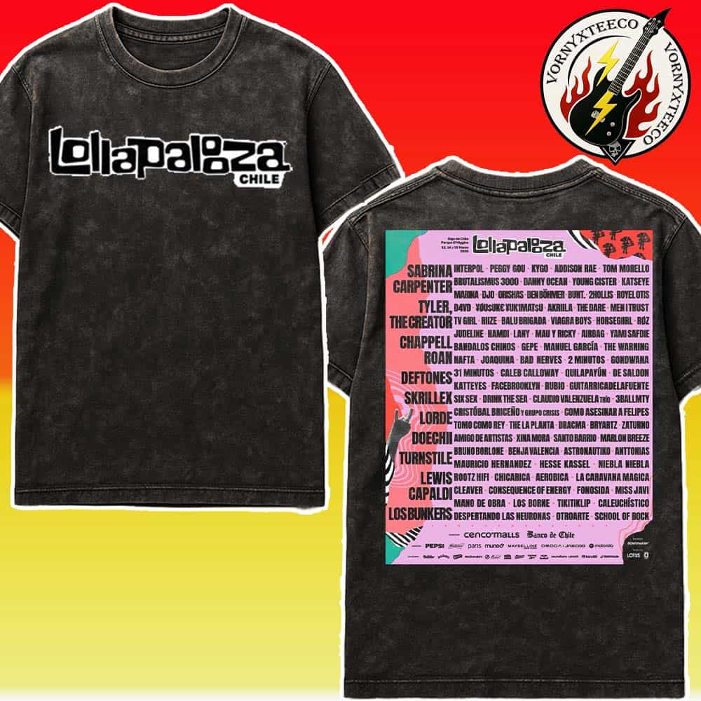 Lollapalooza Chile Festival Music 2026 Poster Lineup At Parque O’Higgins In Santiago On March 13 To 15 2026 Washed T-Shirt Lollapalooza Chile Festival Music 2026 Poster Lineup At Parque O’Higgins In Santiago On March 13 To 15 2026 Washed T-Shirt