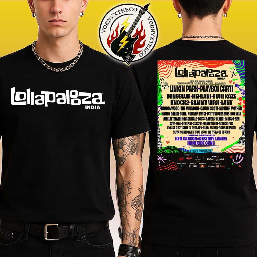 Lollapalooza India Festival Music 2026 Poster Lineup At The Mahalaxmi Racecourse In Mumbai On January 24 And 25 2026 Unisex T-Shirt Lollapalooza India Festival Music 2026 Poster Lineup At The Mahalaxmi Racecourse In Mumbai On January 24 And 25 2026 Unisex T-Shirt