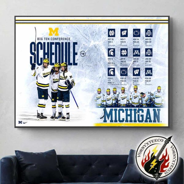 Michigan Wolverines Men’s Hockey Official The Big Ten Schedule Season 2025-26 Home Decor Poster Canvas