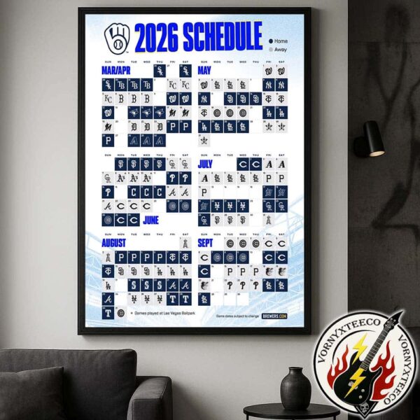 Milwaukee Brewers MLB 2026 Regular Season Schedule Home Decor Poster Canvas