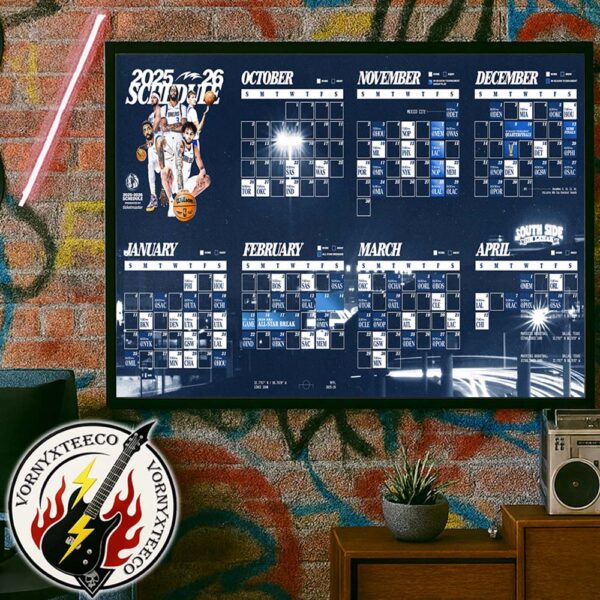 NBA Dallas Mavericks Official Schedule Season 2025-26 Poster Canvas