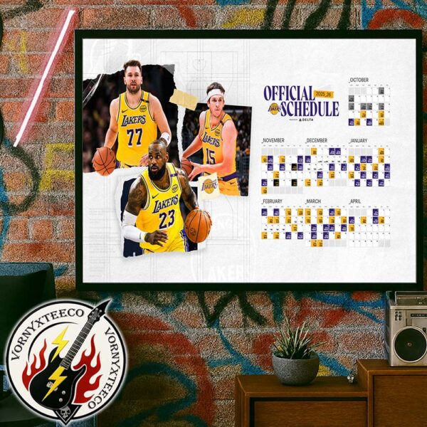 NBA Los Angeles Lakers Official Schedule Season 2025-26 Wall Decor Poster Canvas