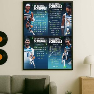 NBA Minnesota Timberwolves Official Schedule Season 2025-26 Home Decor Poster Canvas