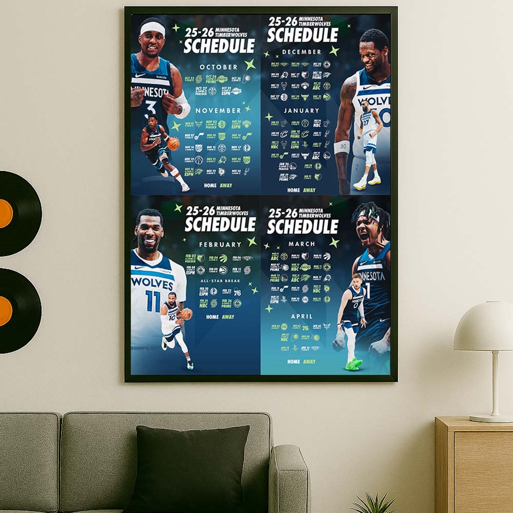 NBA Minnesota Timberwolves Official Schedule Season 2025-26 Home Decor Poster Canvas NBA Minnesota Timberwolves Official Schedule Season 2025-26 Home Decor Poster Canvas
