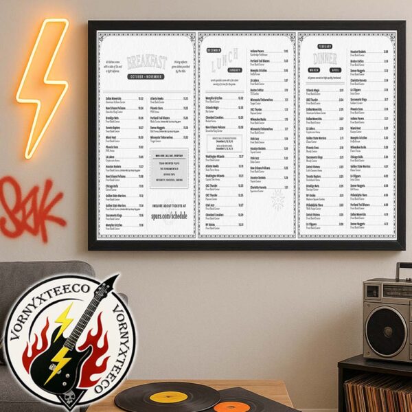 NBA San Antonio Spurs Official Schedule Season 2025-26 Poster Canvas