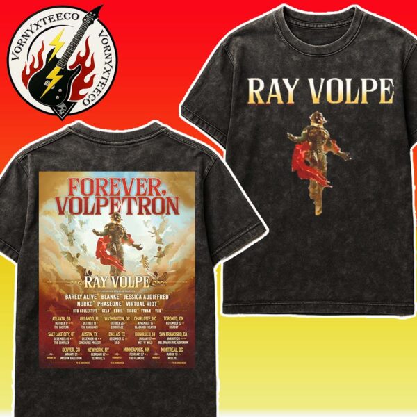 Ray Volpe Debut Album On October 17th For Forever Volpetron 2025 Cities List Start In Atlanta GA Two Sided Print Washed T-Shirt