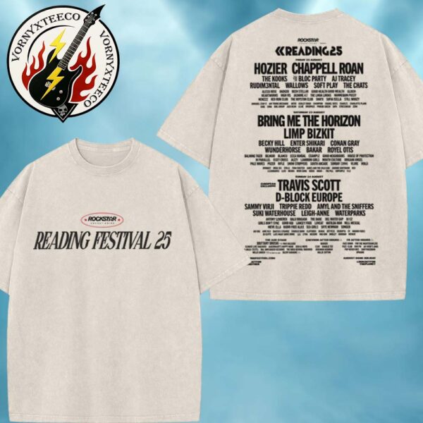 Reading Rockstar 2025 In Reading And Leeds Festival 2025 Line Up Exclusive Tee Two Sided Print Washed T-Shirt