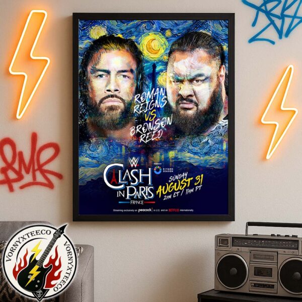 Roman Reigns Vs Bronson Reed WWE Clash In Paris France On Sunday August 31th 2025 The Tribal Chief Vs The Tribal Thief Poster Canvas
