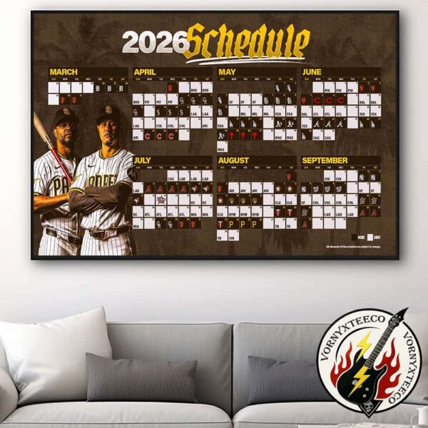 San Diego Padres MLB 2026 Regular Season Schedule Home Decor Poster Canvas