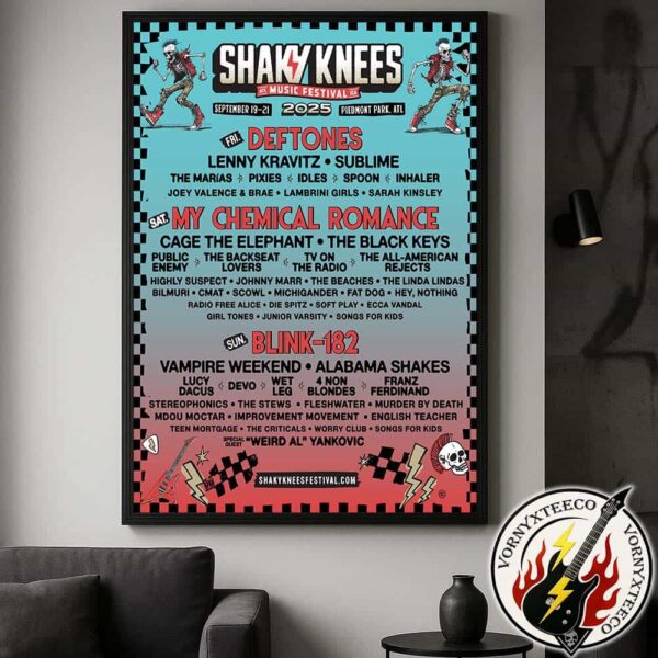 Shaky Knees Fest Music Festival 2025 Lineup Poster For Atlanta GA On September 19-21 At Piedmont Park Home Decor Poster Canvas