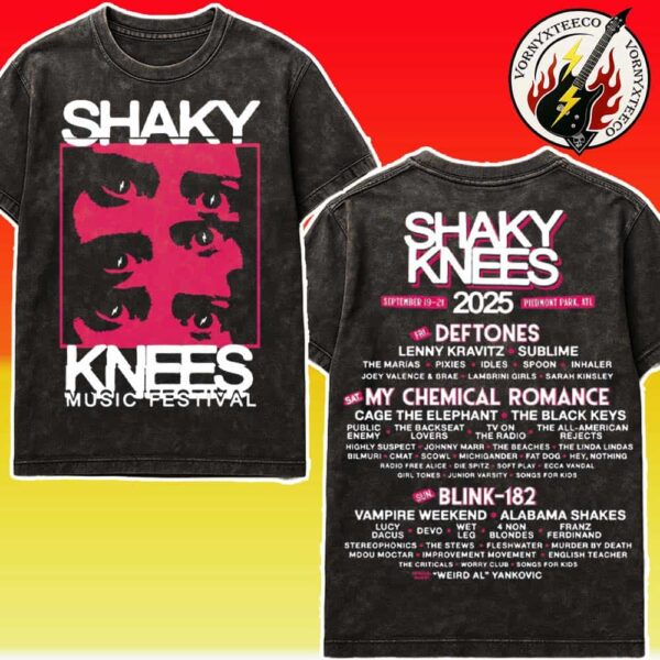 Shaky Knees Fest Music Festival 2025 Merchandise Lineup Tee On September 19-21 In Atlanta GA At Piedmont Park Black Washed T-Shirt