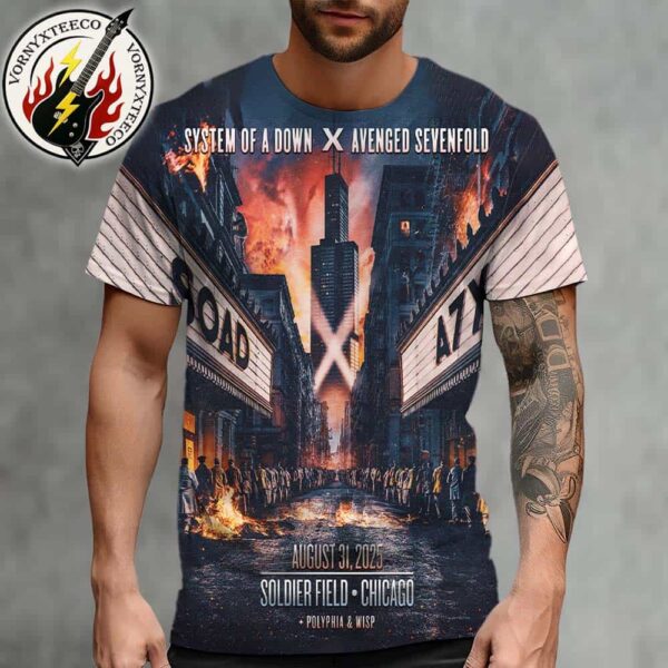 System Of A Down x Avenged Sevenfold Chicago Illinois Poster Show At Soldier Field On August 31 2025 With Special Guests Polyphia And Wisp All Over Print Shirt