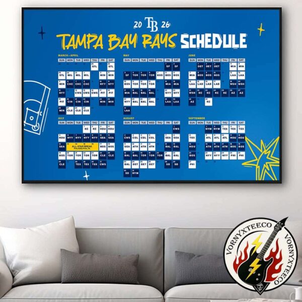 Tampa Bay Rays MLB 2026 Regular Season Schedule Home Decor Poster Canvas