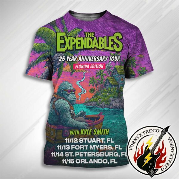 The Expendables Band 25 Year Anniversary Tour 2025 Florida Edition Music Poster On November 12th to 15th With Kyle Smith 3D T-Shirt