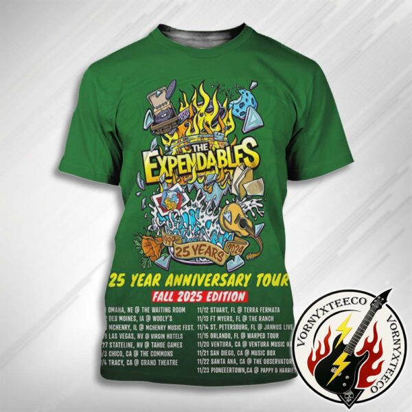 The Expendables Band 25 Year Anniversary Tour Fall 2025 Dates List In Omaha NE At The Waiting Room On Novemver 9th 3D T-Shirt