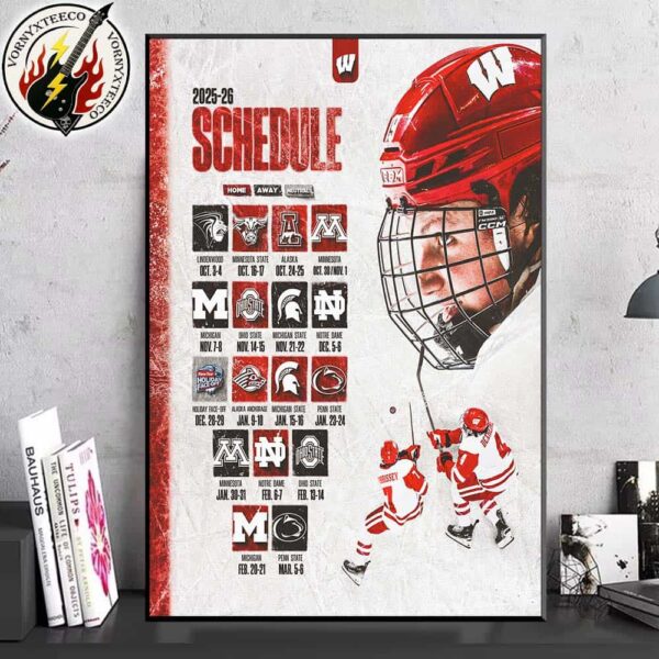 Wisconsin Badgers Men’s Hockey Official The Big Ten Schedule Season 2025-26 Home Decor Poster Canvas